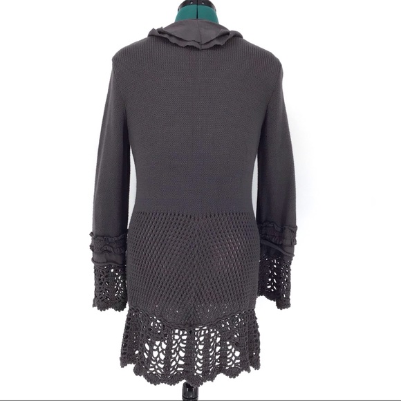 PURE Handknit Long Grey 100% Cotton Cardigan, M/L - Picture 9 of 16